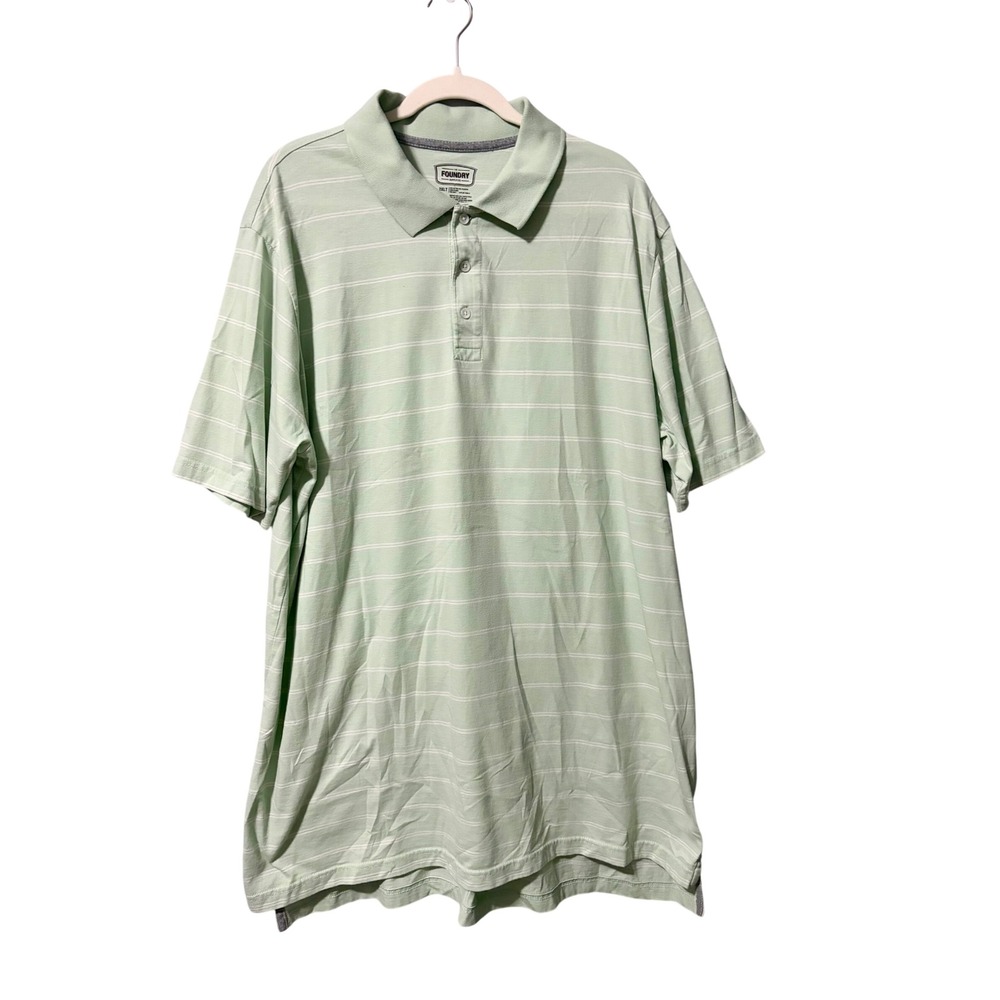 The Foundry Mens 2XLT Mint Green Striped‎ Short Sleeve Polo Shirt Tall Size